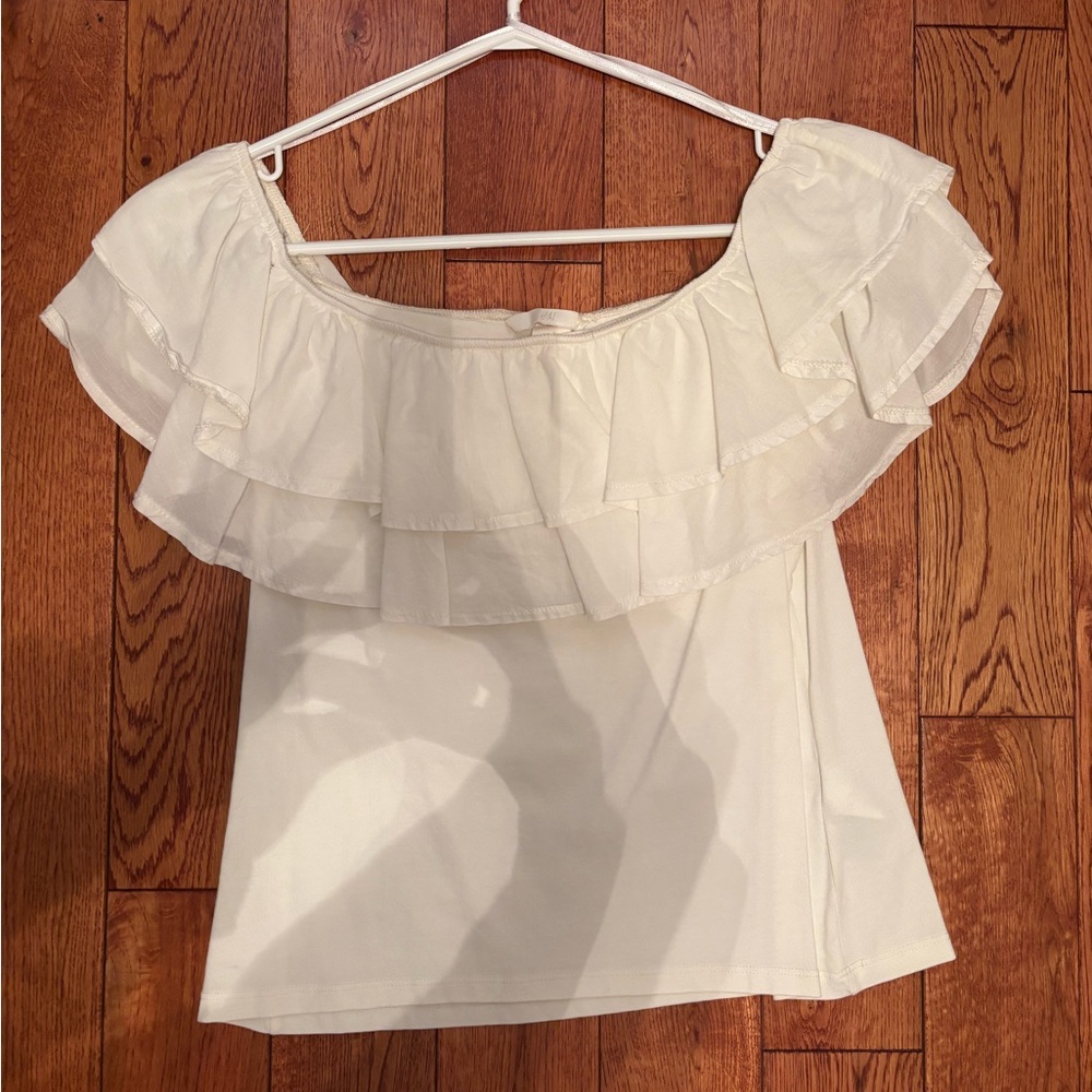 H&M White Off-the-Shoulder Ruffled Blouse